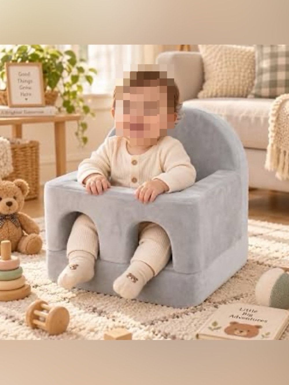Baby Floor Soft Floor Seat with Non-Slip Base [Grey, 3-36 months]